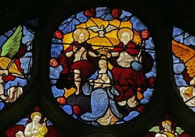 Fenster mit Darstellung der Krönung der Jungfrau durch die Dreifaltigkeit, ca. 1495 von French School